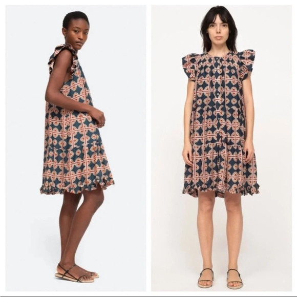 Sea New York Leigh Tunic Midi Dress Women's M Flutter Sleeve Shift Ruffle Hem - Picture 2 of 10